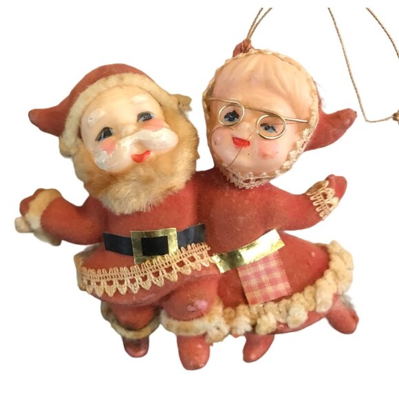 Vintage Santa & Mrs. Claus Felt Christmas Ornament 5 Inches - Picture 1 of 7